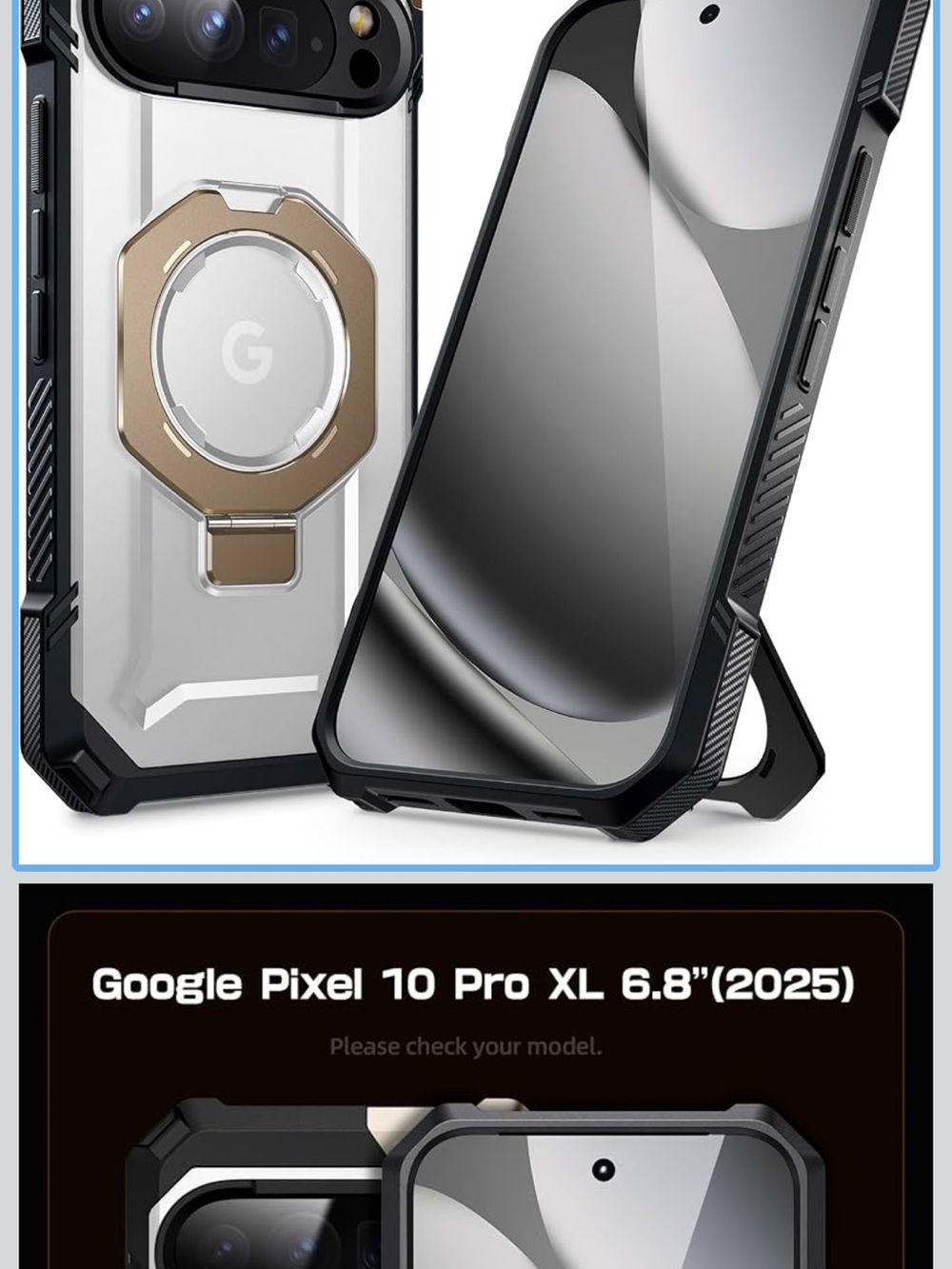 Google Pixel 10 Pro XL Protective Case with Kickstand - White and Gold